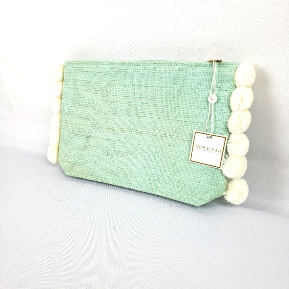 Shiraleah Mia Zip Clutch w Pompoms in Mint